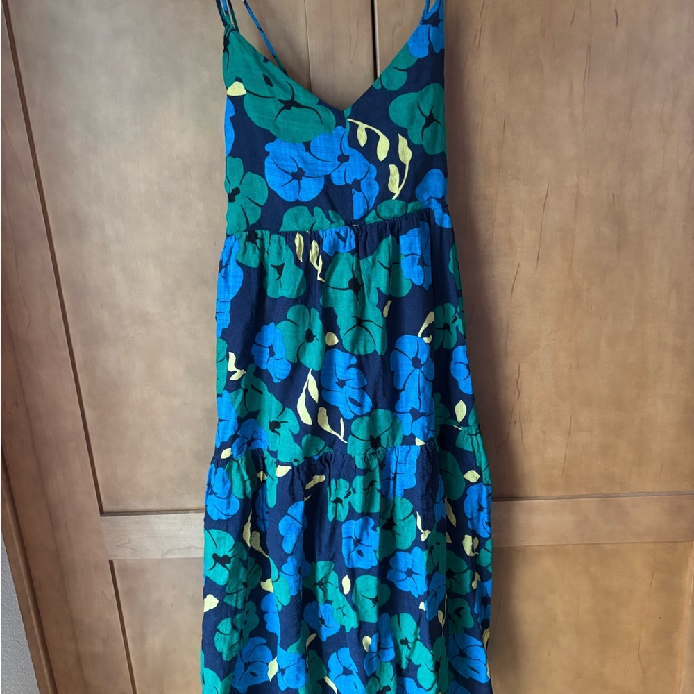 Millibon Navy Floral Midi Dress with Blue & Green Print